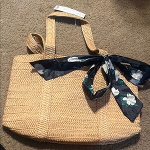 Draper James Tan Straw Tote with floral bow
